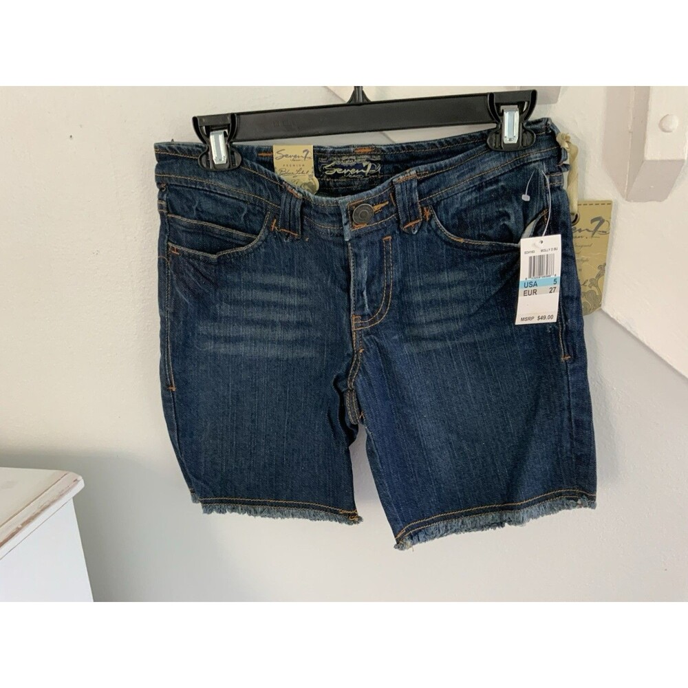 Seven7  Womens  Blue Denim Jeans  Cut Off Shorts Bermuda Size 5/ 27 NWT